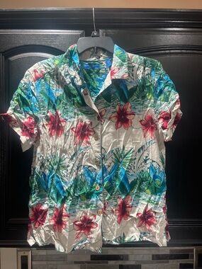 Karen Scott Vintage Tropical Hawaiian Button-Up Shirt Women's Size Large